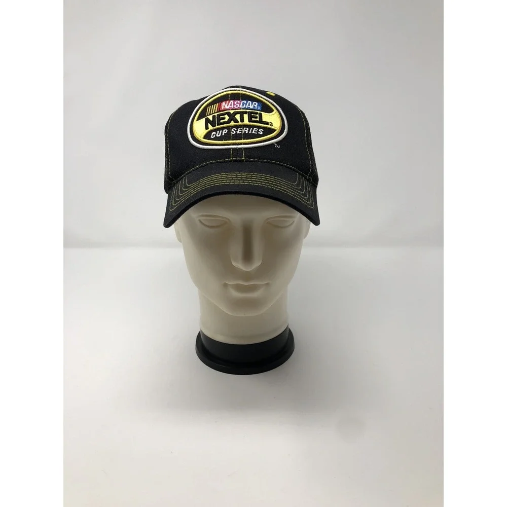Vtg NASCAR Nextel Cup Series Strapback‎ Adjustable Baseball Cap Hat Black Yellow